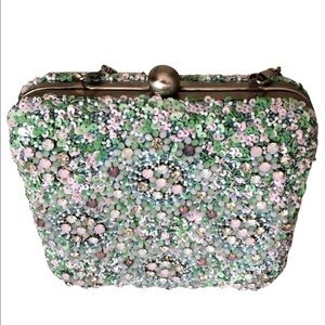 G-Lish Beaded & Sequined Squared Hard Case Clutch